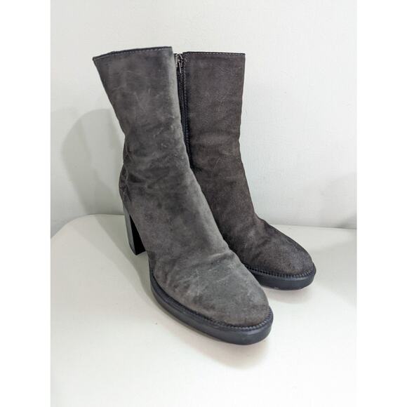 Aquatalia Size 8 Isla Boots Suede Ankle Booties Dark Grey Heels Waterproof - Picture 4 of 9